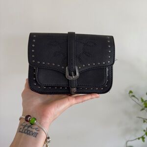 Black PU Leather Women's Belt Bag Biker Bag